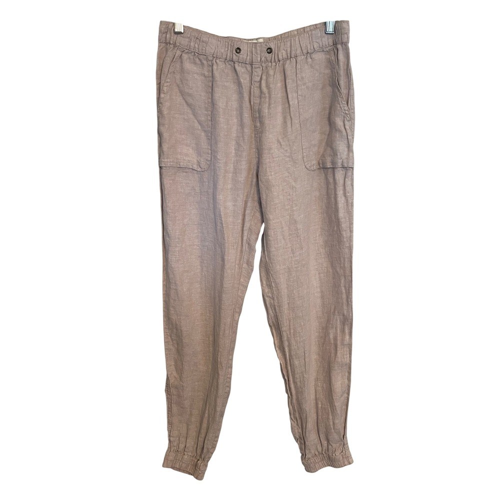 C&C California Mens Linen Joggers Tan Oatmeal Elastic Waist Pants Medium